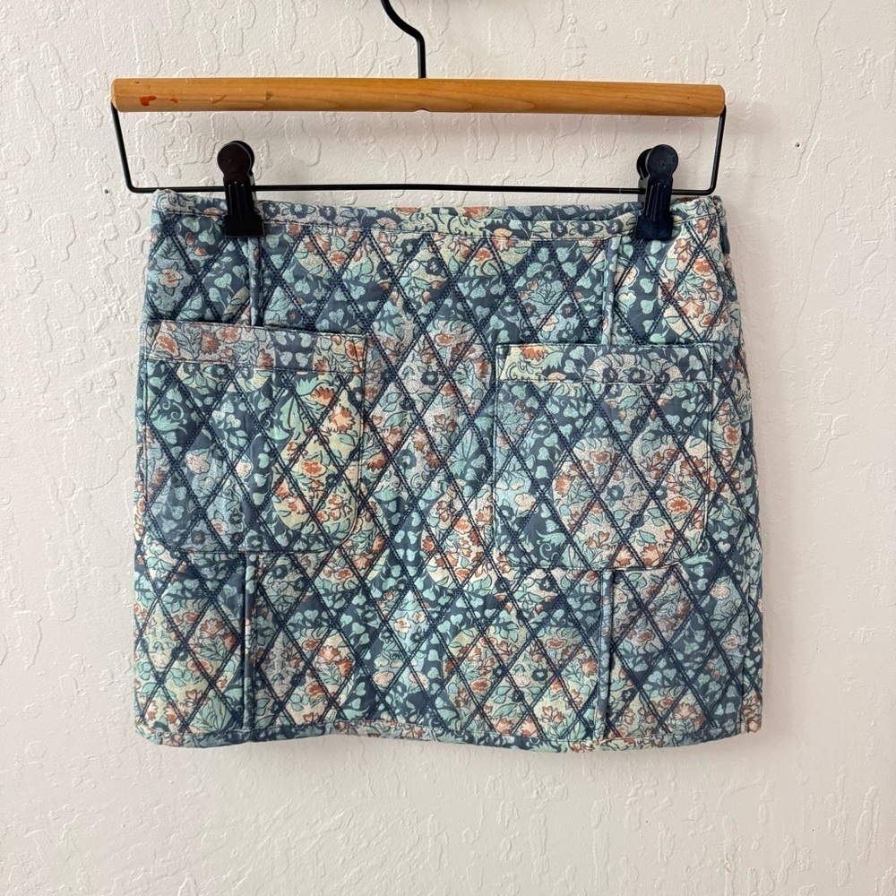 Free People Blue Darla Quilted Zip Up Mini Skirt Pockets Size 4 - Picture 8 of 8